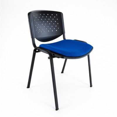 Silla para aulas 45 con asiento tapizado azul y respaldo en PVC negro