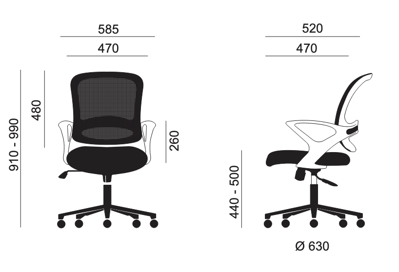 Medidas sillas de Oficina Lisboa Euromof