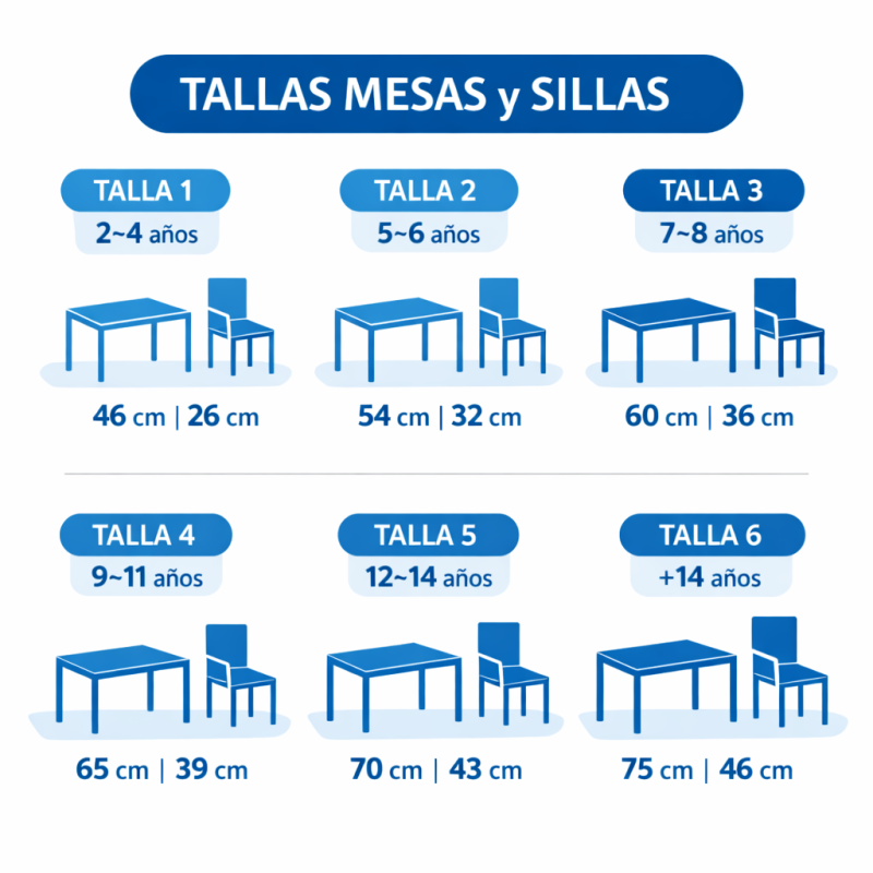 Tallas sillas y mesas