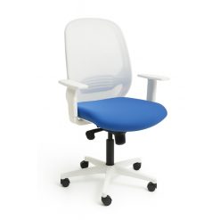 Silla de oficina ergonómica Andy White con respaldo en malla, estructura blanca y asiento tapizado