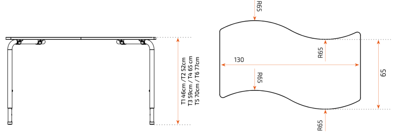 Esquema de medidas para mesa Wave