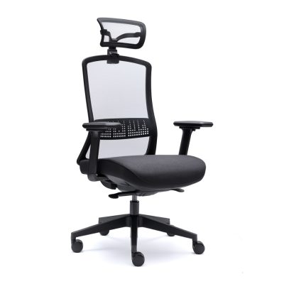 Silla de oficina Aira de Euromof con cabecero regulable, malla transparente y brazos 4D