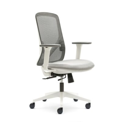 Silla de oficina Lyon Blanca Euromof ergonómica con respaldo de malla gris