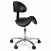 Taburete ergonómico para laboratorio con respaldo de poliuretano y base de aluminio cromado