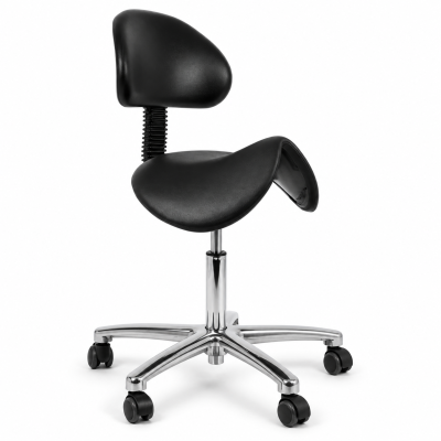 Taburete ergonómico para laboratorio con respaldo de poliuretano y base de aluminio cromado