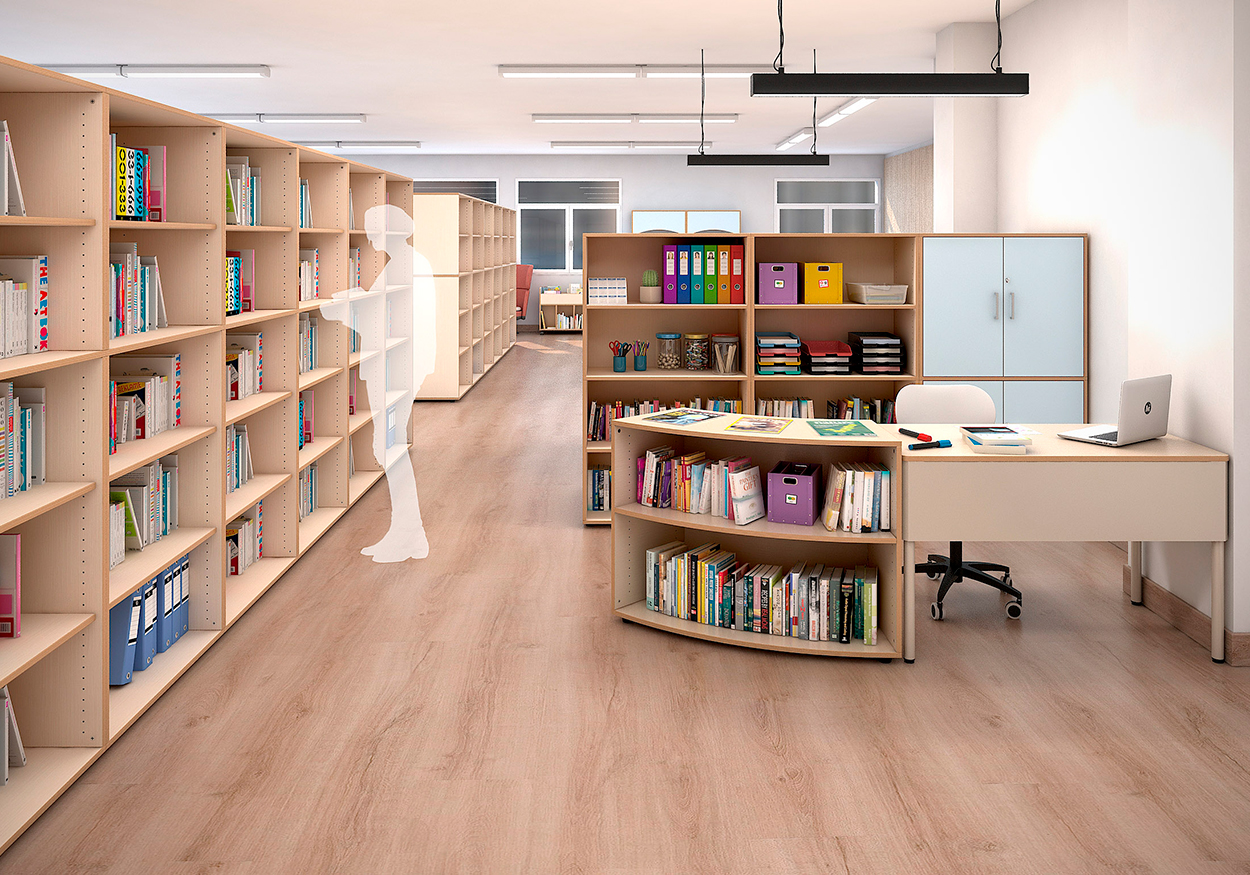 Composición de biblioteca con armarios MILEVA y MARIE de Mirplay