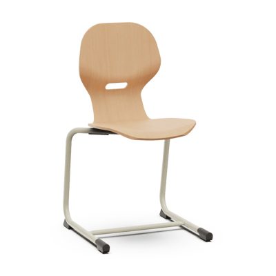 Silla escolar Lia Wood Cantilever de Mirplay en madera natural, con estructura de patín