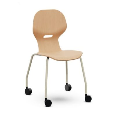 Silla escolar Lia Wood Castors de Mirplay en madera natural, con ruedas y estructura gris