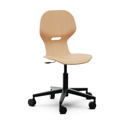 Silla escolar Lia Wood Lift de Mirplay en madera natural, giratoria con ruedas