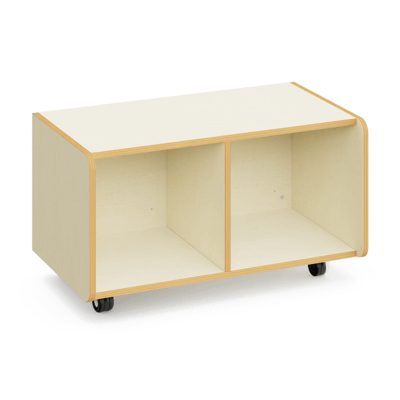 Banco modular KI Mirplay en Maple White con dos huecos de almacenaje y ruedas