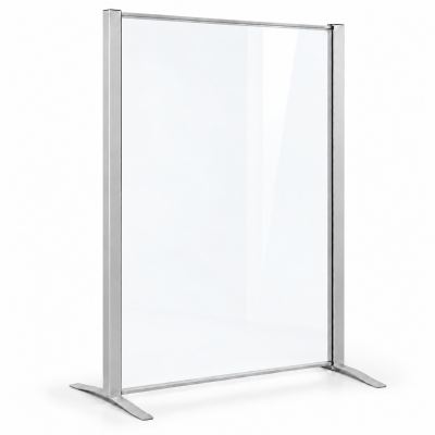 Biombo separador Cortinal de metacrilato transparente con dos patas estrechas CPE sin ruedas